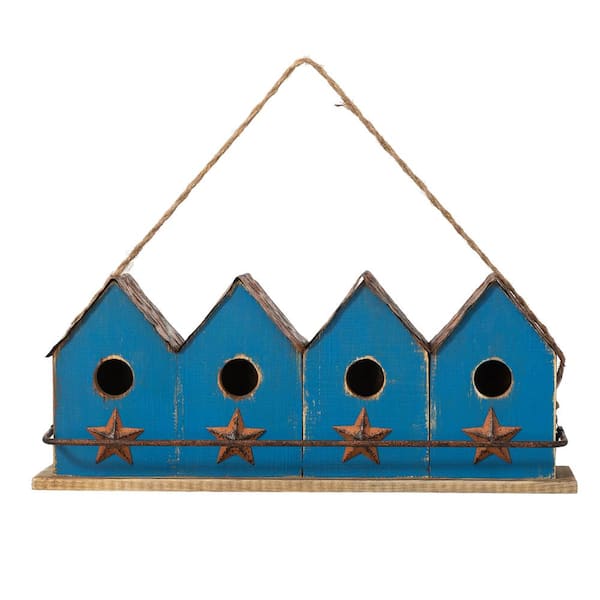 Glitzhome 17 in. L Retro Blue Distressed Solid Wood Birdhouse with Perch (KD)