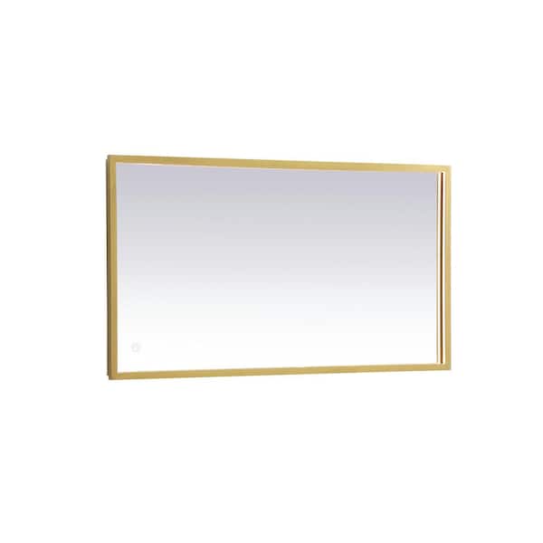 Unbranded Timeless Home 20 in. W x 36 in. H Modern Rectangular Aluminum Framed LED Bathroom Vanity Mirror in Brass