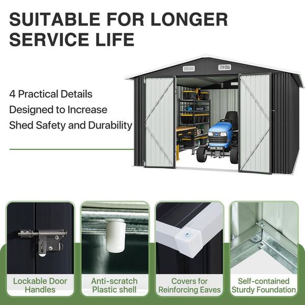 SUNMTHINK 10 ft. W x 12 ft. D Black Metal Storage Shed with