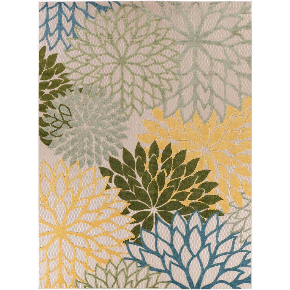 Nourison Aloha Green Multi-Color 9 ft. x 12 ft. Floral Contemporary ...