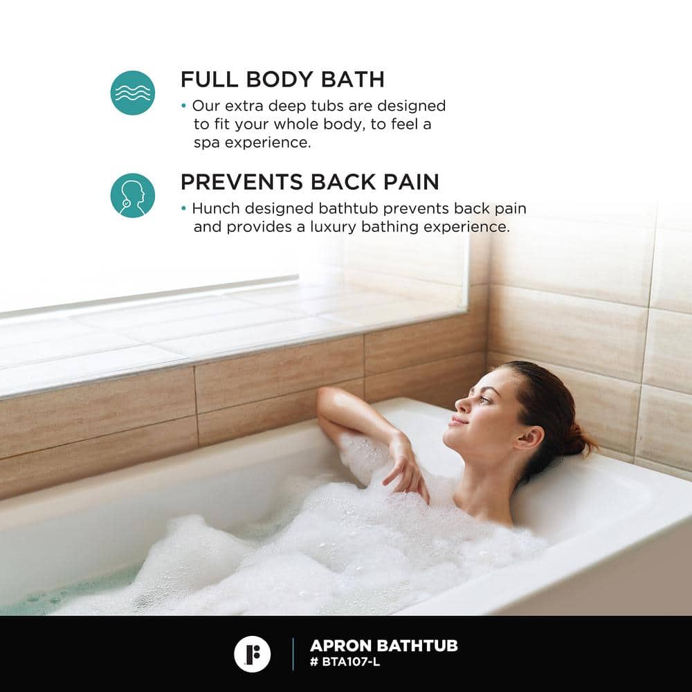 Glossy White Acrylic Alcove Soaking Bathtub with Apron Front, 60" x 32"