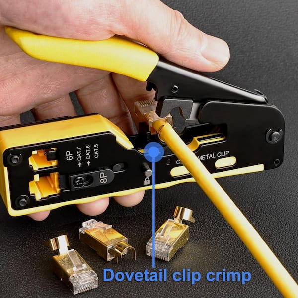 TrueCABLE Crimp Tool voor Pass Through RJ45 - All-in-One Ethernet Crimper, Cutter, Stripper - Werkt met Cat5e, Cat6, Cat6A afgeschermde en niet-afgeschermde connectoren