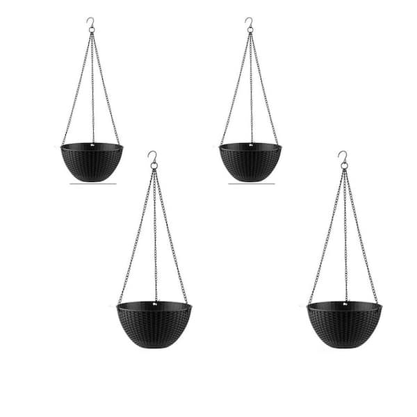 Large 8/9.8 in. Dia Black Metal Hanging Basket with Liner (4-Pack)