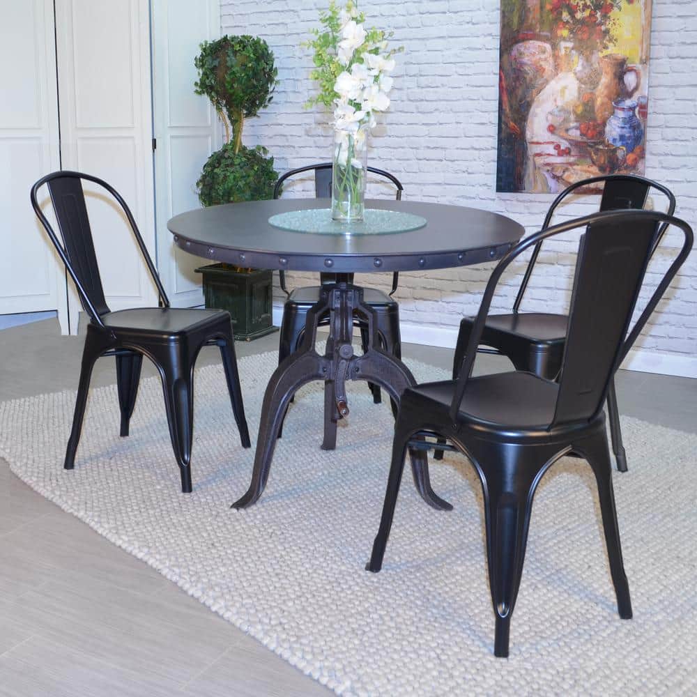 Riveted Reclaimed Wood 36" Round Industrial Crank Counter Table