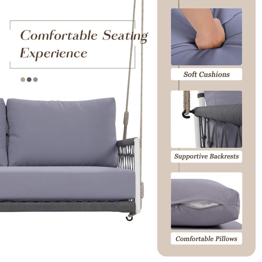 Light Grey Cushioned Steel Frame Outdoor Swing Sofa