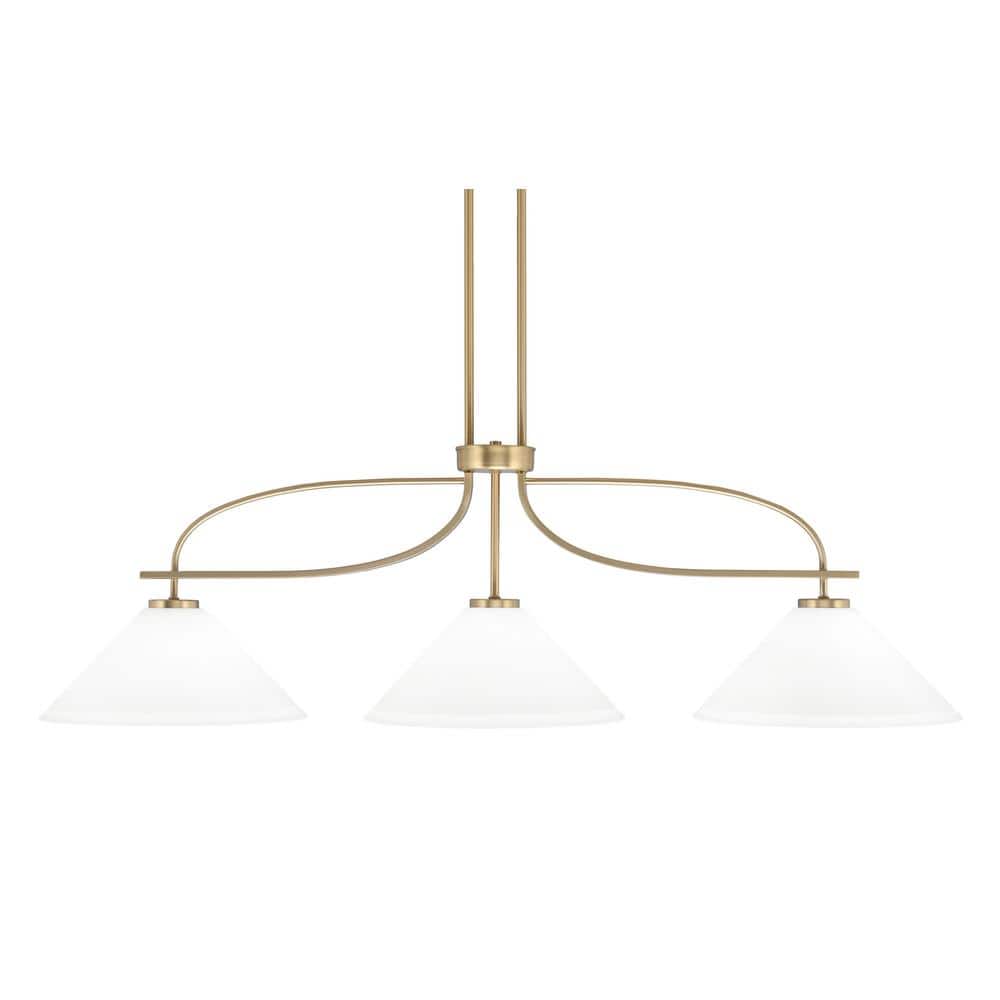 Olympia 14 in. 3-Light Chandelier New Age Brass White Muslin Glass Shade