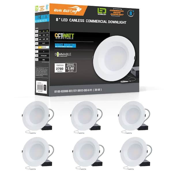 RUN BISON 8 in. CCT and Wattage Selectable New Construction or Remodel IC Rated Integrated LED Commercial Downlight(6-Pack)