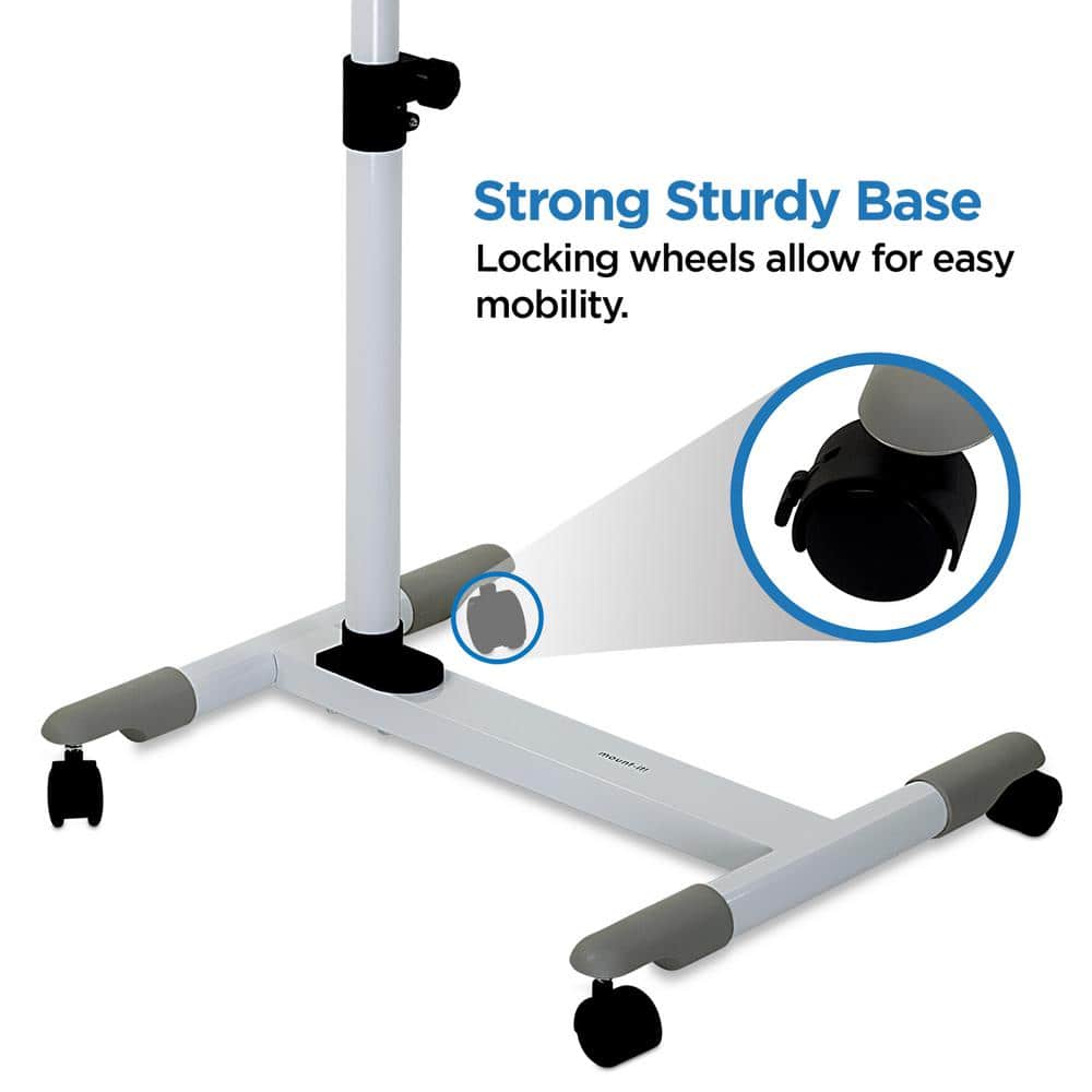 White Adjustable Height Laptop Cart with Drawer and Casters