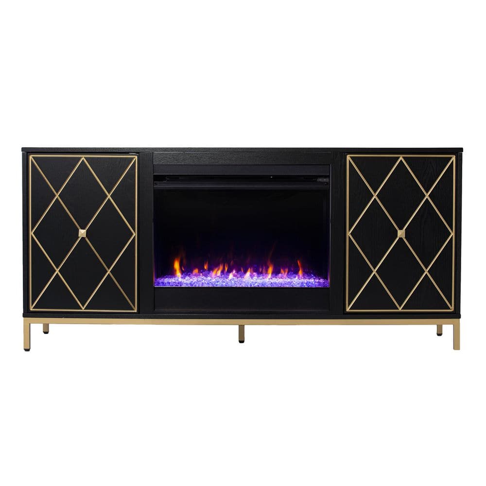 Marradi 58 in. Color Changing Electric Fireplace with Media Storage in Black -  Southern Enterprises, FC1111956