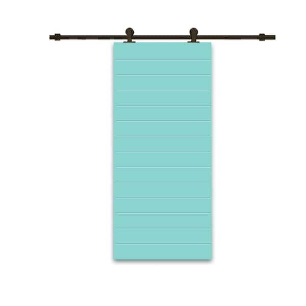 CALHOME 30 in. x 84 in. Mint Green Painted Composite MDF Paneled Interior Sliding Barn Door with Hardware Kit