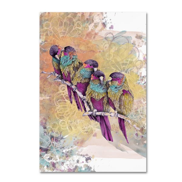 Trademark Fine Art 22 in. x 32 in. Purple Parrots by The Tangled Peacock Floater Frame Animal Wall Art