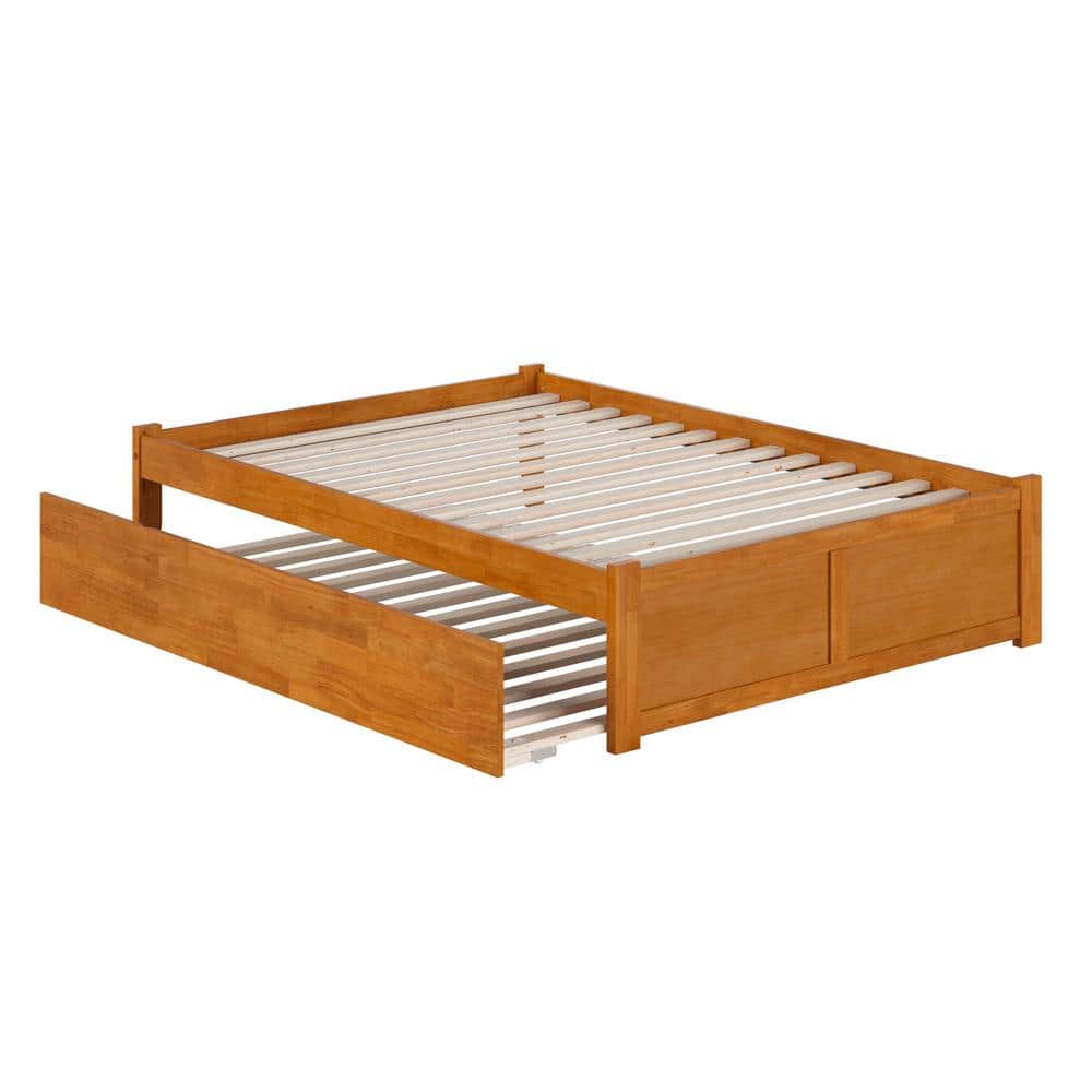 Light Toffee Full Wood Platform Bed with Trundle and Slats