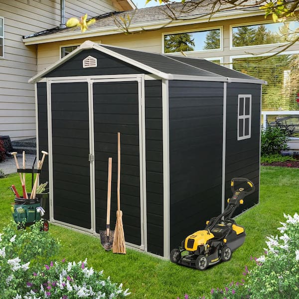 6 ft. W x 8 ft. D Black Plastic Shed with Window and Vents and Double Door (48 sq. ft.)