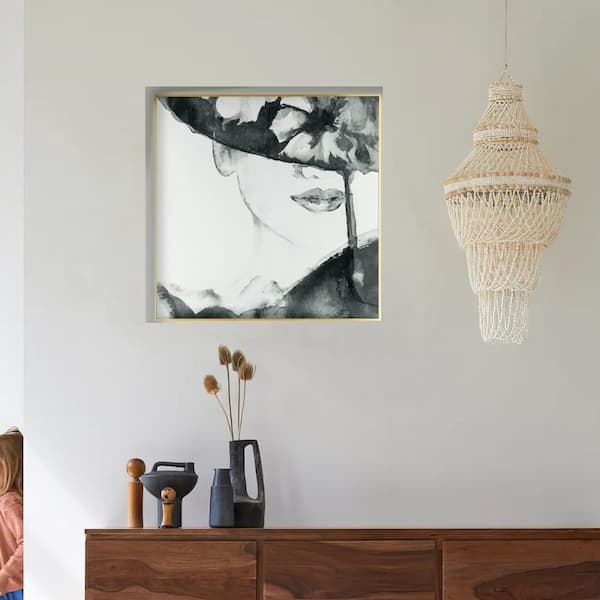 Benjara Black and White Wooden Framed Female Face Wall Art Decor Print