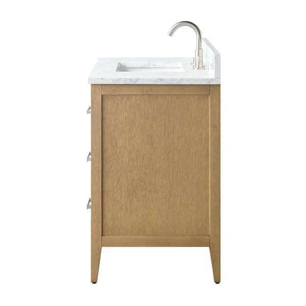 Vanity Art 36 in. W. x 22 in. D x 34 in. H Single Sink Bathroom Vanity Cabinet in Natural Oak with Engineered Marble Top in White