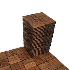12 in. x 12 in. Outdoor Checker Pattern Square Wood Interlocking Flooring Deck Tiles in Brown (Pack of 30 Tiles)