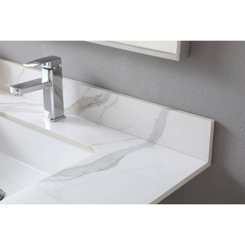 37 in. White Engineered Stone Composite Vanity Top with Rectangular Sink
