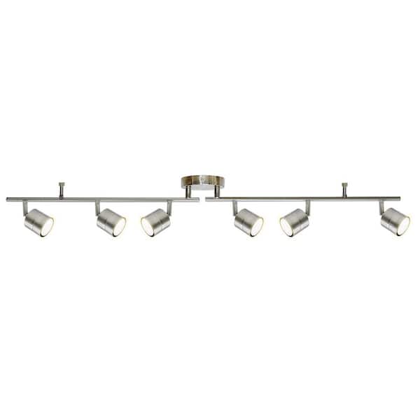 3.7 ft. 6-Light Brushed Nickel Integrated LED Ceiling Mounted Hardwired Track Lighting Kit with Round Spotlight Head
