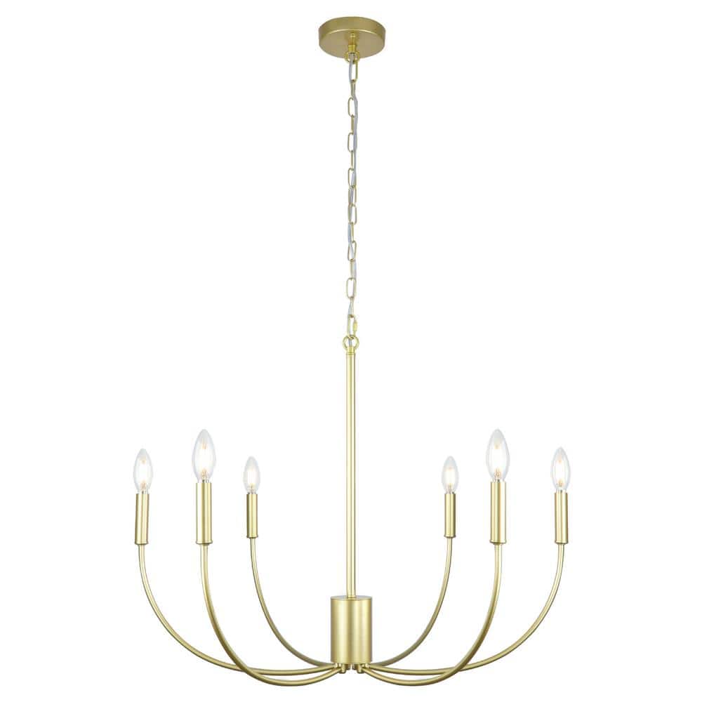 6-Light Gold Candle Style Classic Modern Dimmable Chandelier for Living Roo