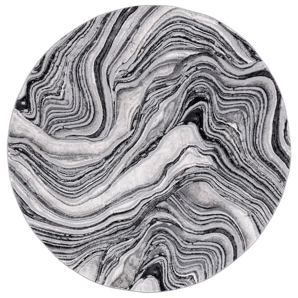 Meadow 7 ft. x 7 ft. Black/Gray Marble Swirl Round Area Rug