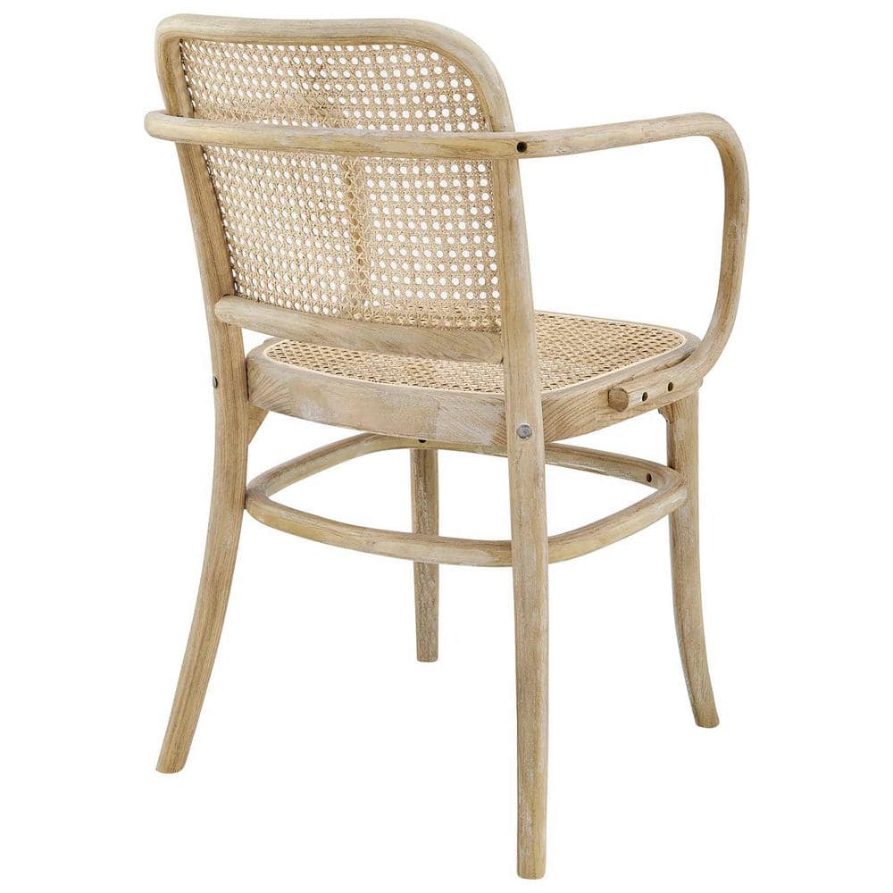 Winona Gray Elm Wood and Rattan Cane High Arm Chair