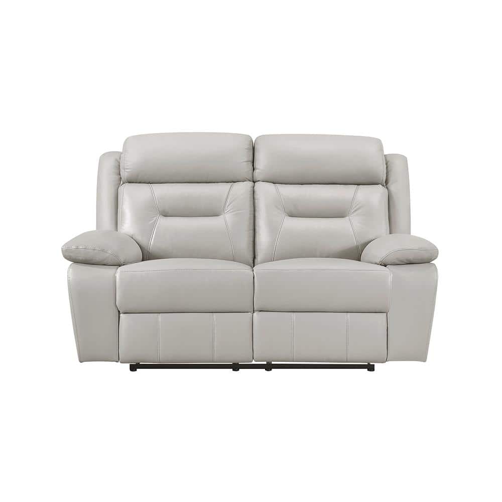 Silver Faux Leather Double Reclining Loveseat with Pillow-top Arms