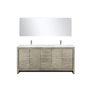Lafarre 72 in W x 20 in D Rustic Acacia Double Bath Vanity, White Quartz Top, Brushed Nickel Faucet Set and 70 in Mirror