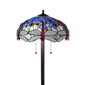 Tiffany-Style 61 in. Bronze Indoor Floor Lamp with Azul Dragonfly Shade