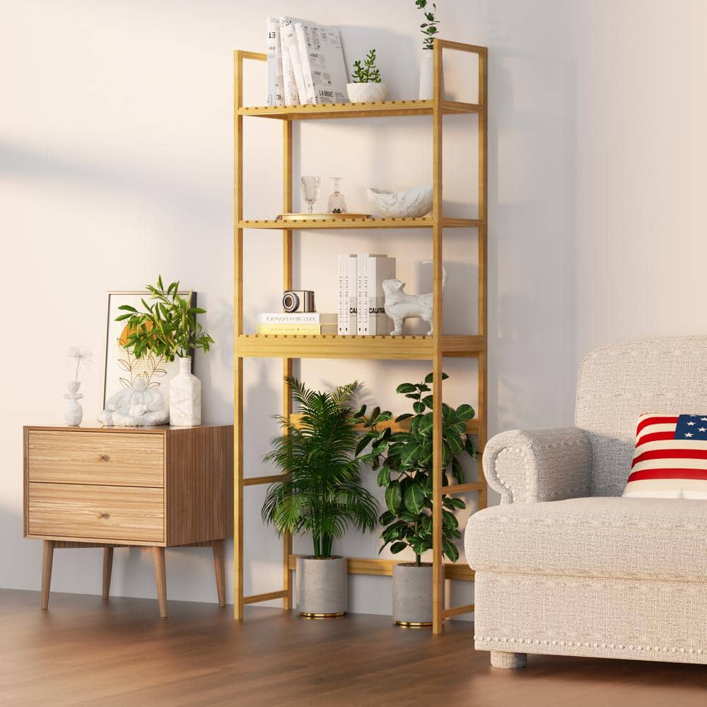 25 in. W x 64 in. H x 10.2 in. D Bamboo Rectangular Shelf in Wood Finish wi