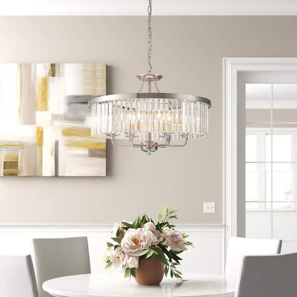 Rennnsan Sherry 6-Light Brushed Nickel Metal with Crystal Drum