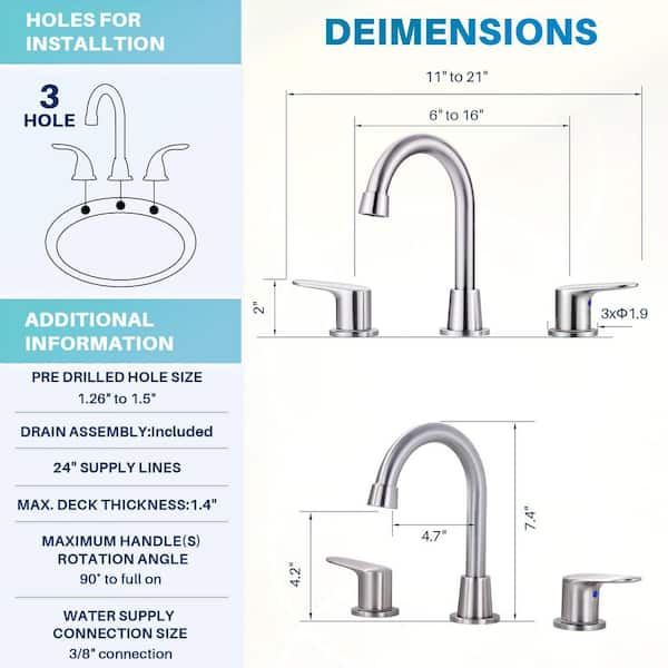 WOWOW 8 in. Widespread Bathroom Sink Faucet with 2-Handles in
