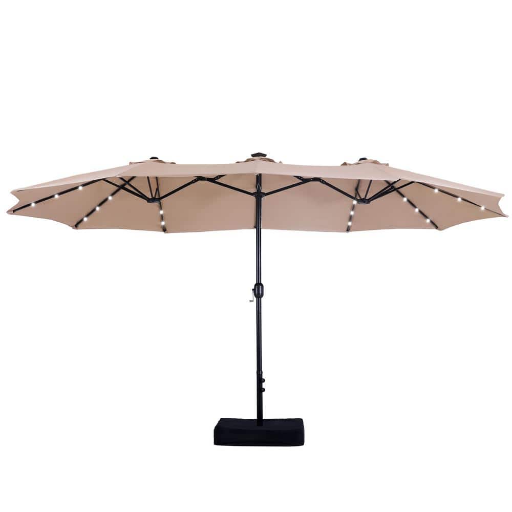 PHI VILLA 15 ft. Market Patio Umbrella With Lights Base and Sandbags in
