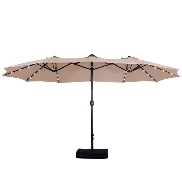 PHI VILLA 15 ft. Market Patio Umbrella With Lights Base and Sandbags in