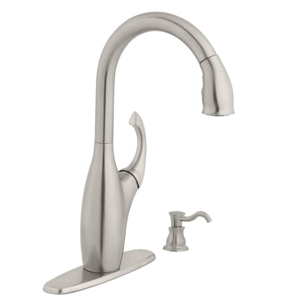 Glacier Bay Contemporary Single-Handle Pull-Down Sprayer Kitchen Faucet with Soap Dispenser in Stainless Steel