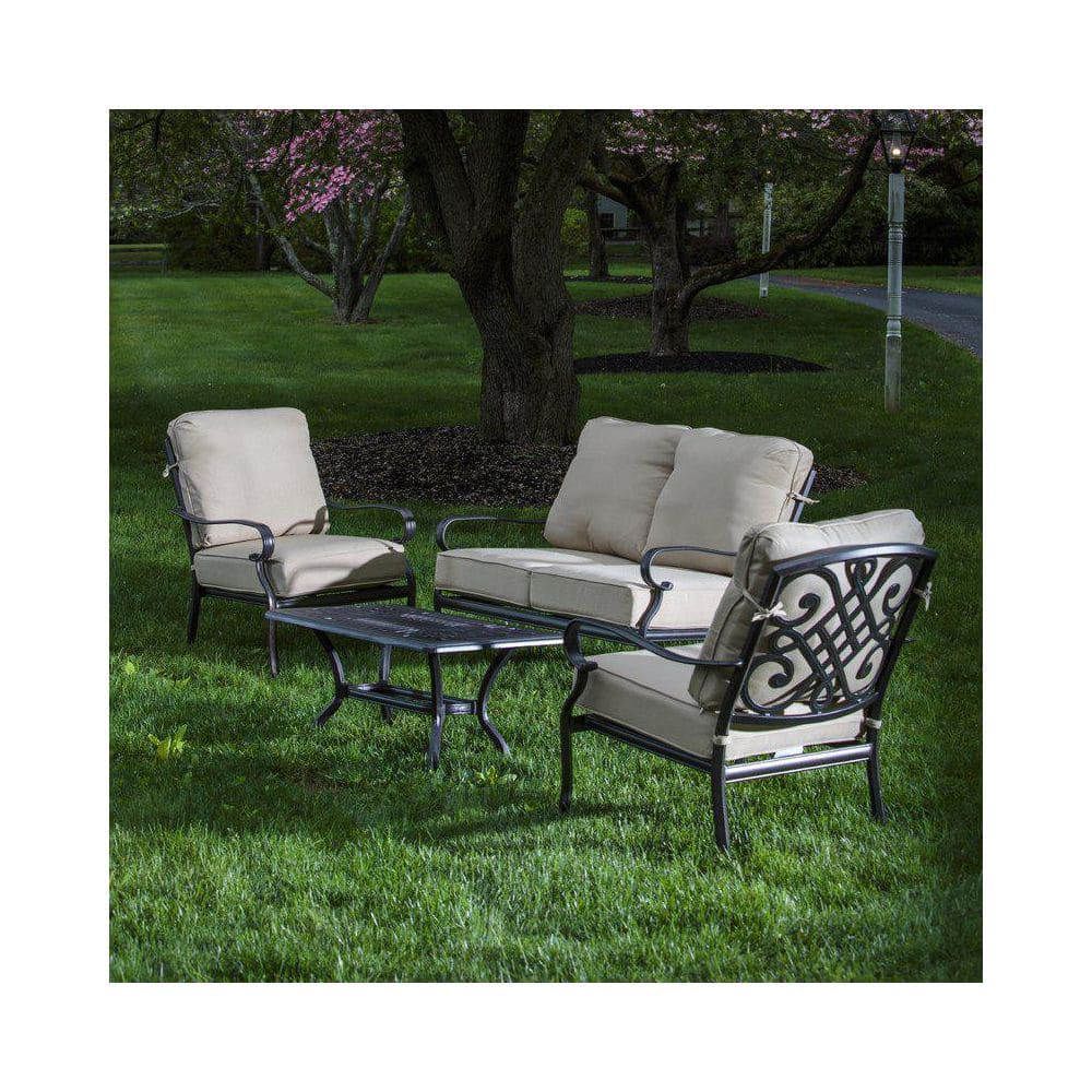 Newbury Beige Cushioned Cast Aluminum 4-Piece Patio Set