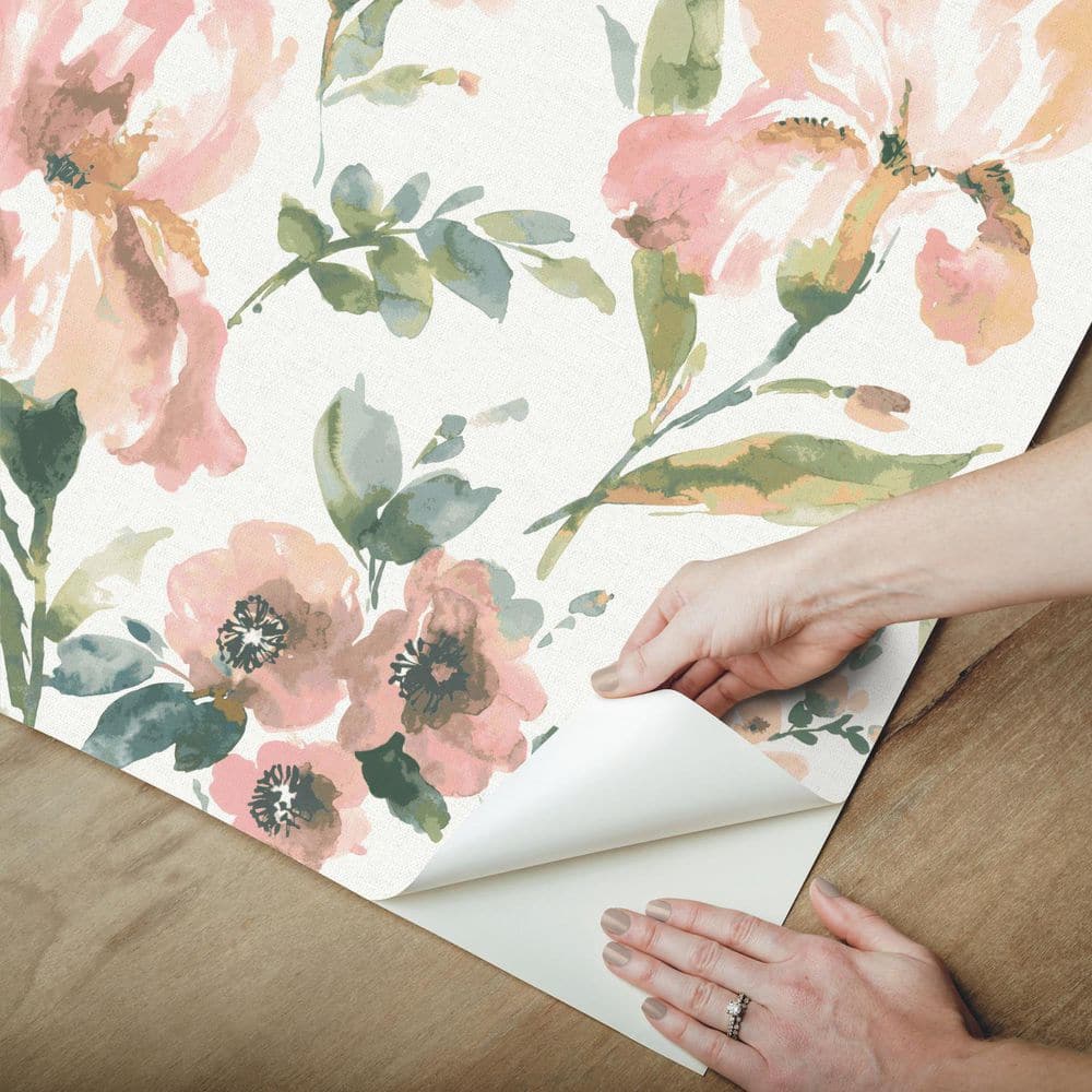 Pink Floral Botanical Peel and Stick Wallpaper Roll