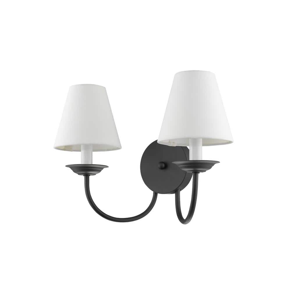 Elegant Black Steel Dual Sconce with Off-White Handmade Shade