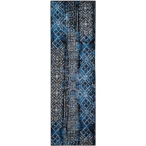 Adirondack Blue/Black 3 ft. x 10 ft. Border Runner Rug