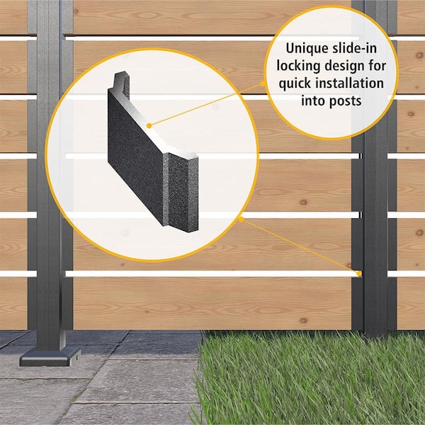 Peak Products Modular Fencing Matte Black Aluminum 1x6 Wood Board Bracket for an Outdoor Privacy Fence System