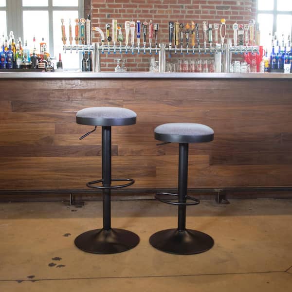 Classic 22.75 in. Charcoal Gray Fabric, Backless, Black Metal, Adjustable Height Bar Stool (Set of 2)