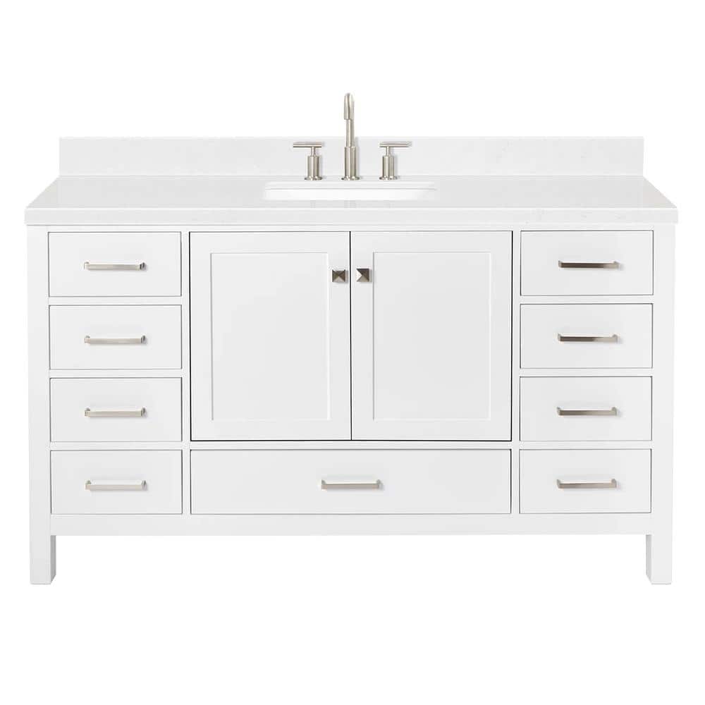 Cambridge 60" White Hardwood Single Basin Vanity with Quartz Top