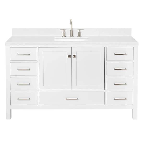 Cambridge 60 in. Single Sink Freestanding Bathroom Vanity in White with Carrara White Quartz Top