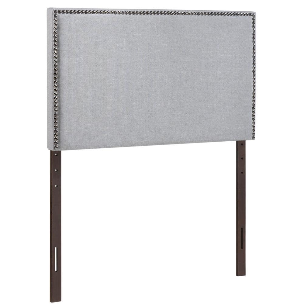 Sky Gray Linen Upholstered Twin Headboard with Nailhead Trim