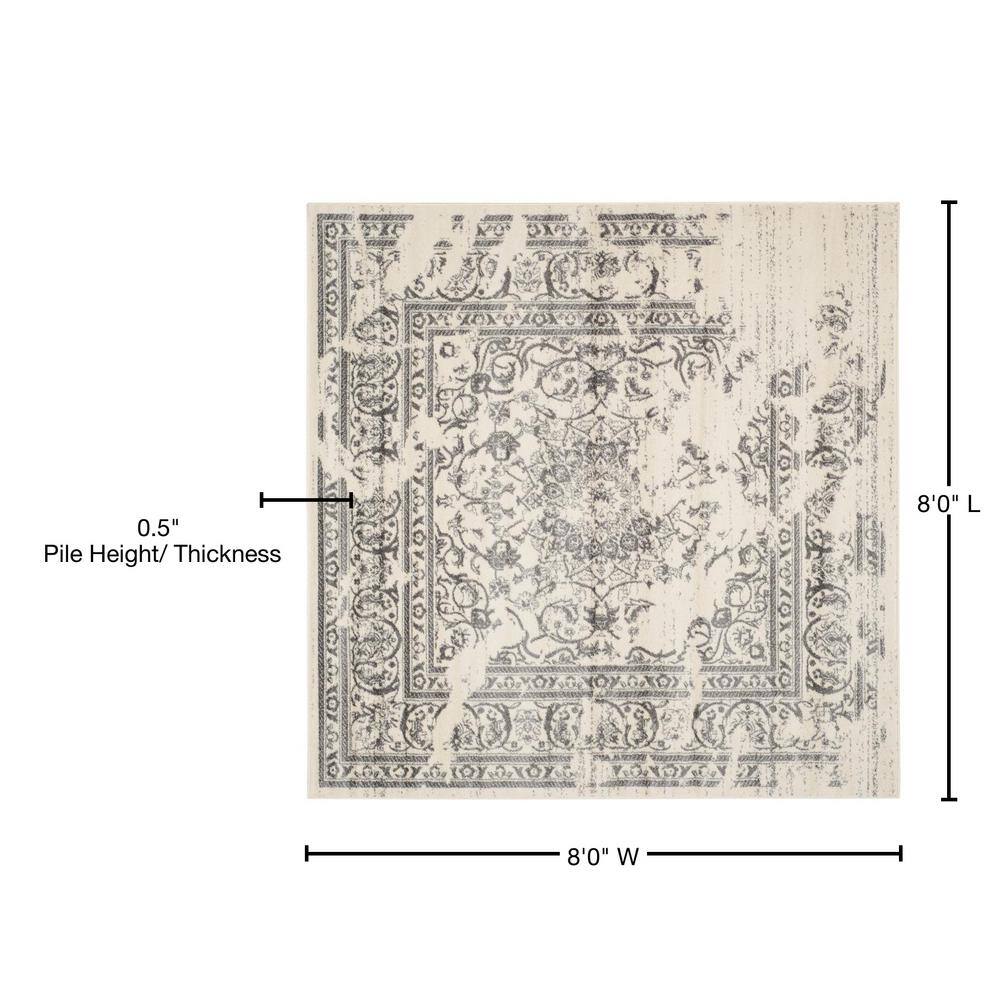Ivory and Silver Square Synthetic Traditional Area Rug