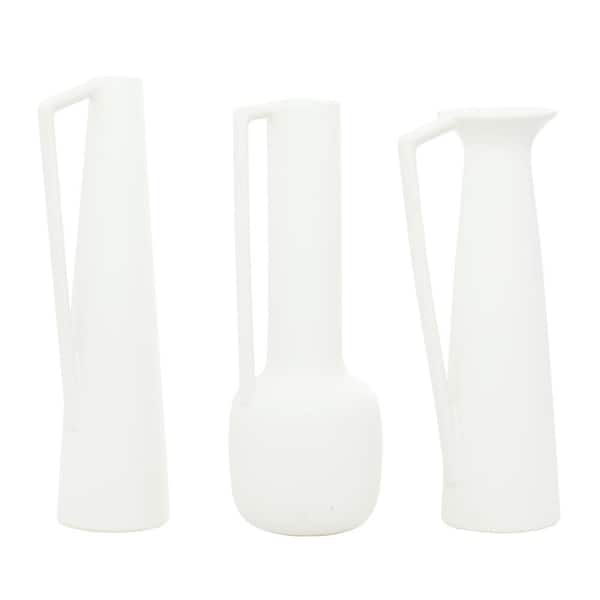 Medicin kromatisk Sightseeing CosmoLiving by Cosmopolitan White Ceramic Decorative Vase with Handles (Set  of 3) 29739 - The Home Depot