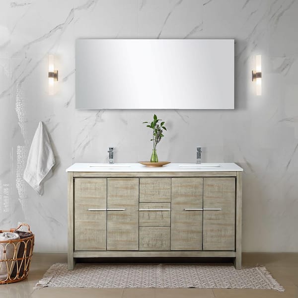 Lexora Lafarre 60 in W x 20 in D Rustic Acacia Double Bath Vanity, Cultured Marble Top and Chrome Faucet Set