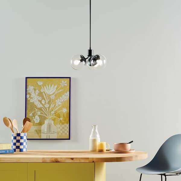 KICHLER Silvarious 16.5 in. 3-Light Black Modern Clear Glass Shaded Convertible Chandelier for Dining Room