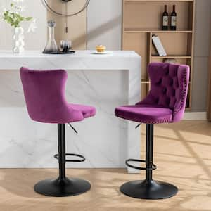 Modern Purple Metal Adjusatble Seat Height from 25-33 in. Swivel Velvet Barstools Set of 2