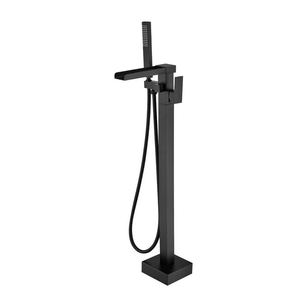 Single Handle Floor Mount Bathtub Faucet Freestanding Tub Filler Standing Shower Faucets with Handheld Shower in Black price history on PriceWatchPro