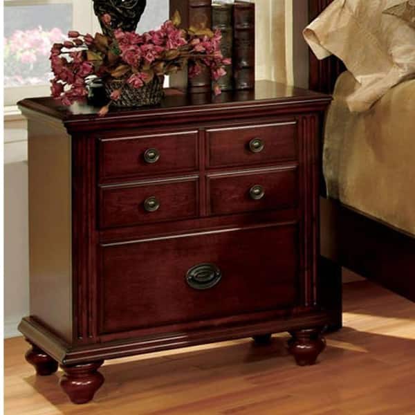 William's Home Furnishing 5-Drawer Gabrielle II Cherry Night Stand 25.88 in. H x 24 in. W x 16 in. D